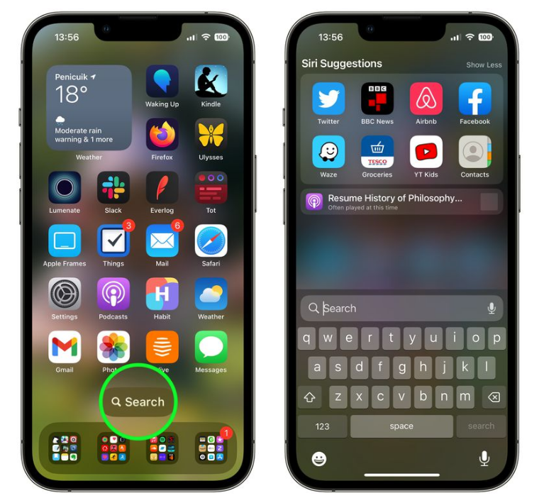 白茅湖农场苹果手机维修分享升级到 iOS 16 后，如何删除主屏幕上的搜索按钮 